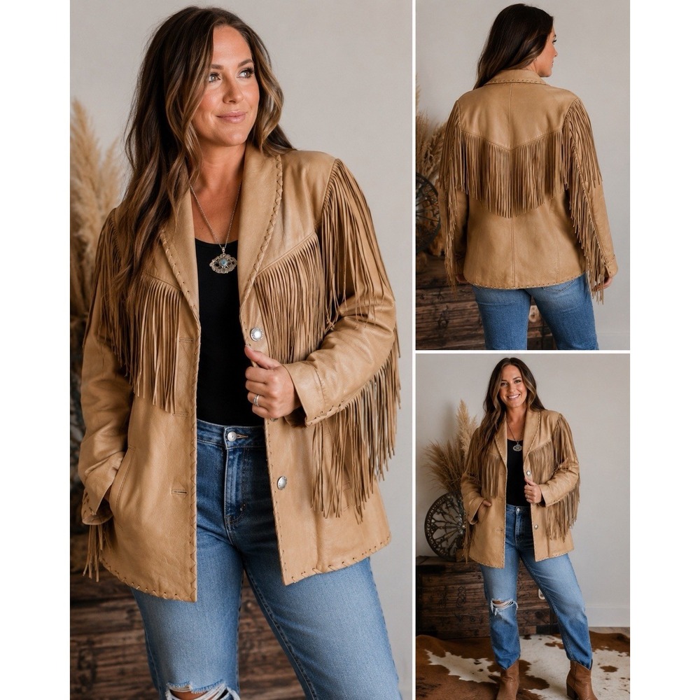Vintage Leather Renditions by Sandi Tan Leather Fringe Western Jacket Coat